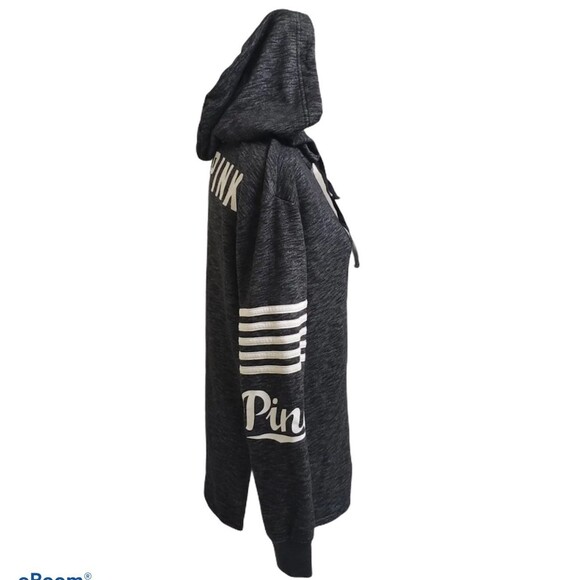 VS PINK Gray LOVE PINK back spell out oversized long line Hoodie Size XS-M - Picture 3 of 8